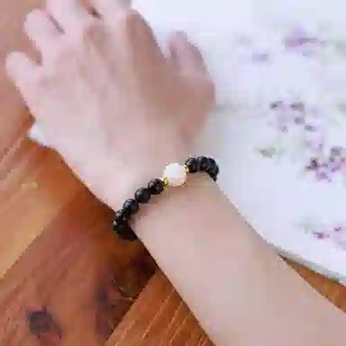 木盛缘 【顺丰包邮】 上岸桃花有钱花 本命年新中式国潮复古时尚设计文玩佛珠单圈#好运黑檀木 菩提根 手串 男女同款情侣款