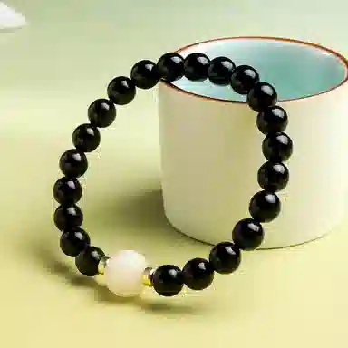 木盛缘 【顺丰包邮】 上岸桃花有钱花 本命年新中式国潮复古时尚设计文玩佛珠单圈#好运黑檀木 菩提根 手串 男女同款情侣款