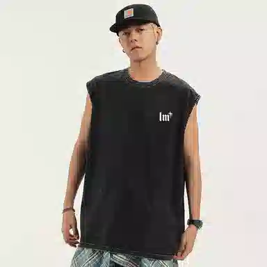 兰缪 日系纯色简约宽松直筒柔软舒适亲肤通勤百搭打底圆领休闲无性别主义水洗做旧无袖背心 男女同款