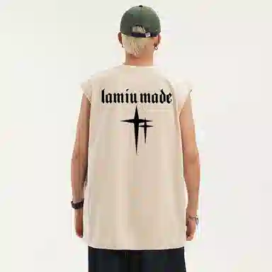 兰缪 日系纯色简约宽松直筒柔软舒适亲肤通勤百搭打底圆领休闲无性别主义水洗做旧无袖背心 男女同款