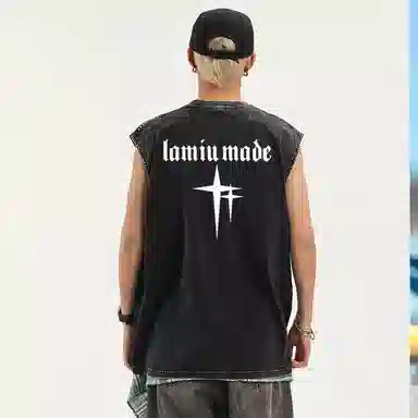 兰缪 日系纯色简约宽松直筒柔软舒适亲肤通勤百搭打底圆领休闲无性别主义水洗做旧无袖背心 男女同款