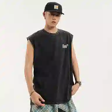 兰缪 日系纯色简约宽松直筒柔软舒适亲肤通勤百搭打底圆领休闲无性别主义水洗做旧无袖背心 男女同款