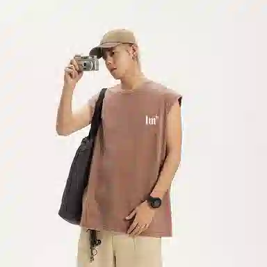 兰缪 日系纯色简约宽松直筒柔软舒适亲肤通勤百搭打底圆领休闲无性别主义水洗做旧无袖背心 男女同款