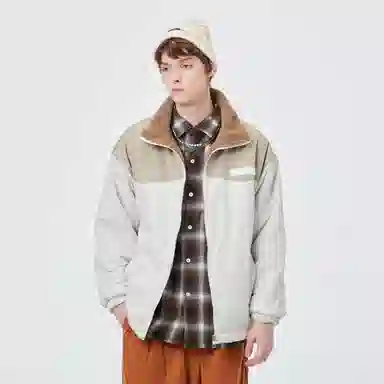 蜡笔小新 双面穿羊羔绒拼色卡通人物字母小标翻领加厚保暖休闲宽松棉服外套 男女同款