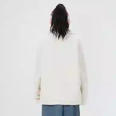 蜡笔小新 双面穿羊羔绒拼色卡通人物字母小标翻领加厚保暖休闲宽松棉服外套 男女同款