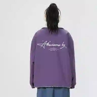 蜡笔小新 双面穿羊羔绒拼色卡通人物字母小标翻领加厚保暖休闲宽松棉服外套 男女同款