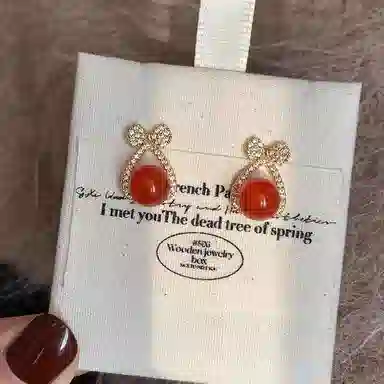 韵系 法式蝴蝶结 铜镀金 锆石 耳钉 女款