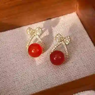 韵系 法式蝴蝶结 铜镀金 锆石 耳钉 女款