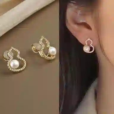 品彩 葫芦蚊香盘 国风优雅经典 时尚高级感 无耳洞 淡水珍珠 耳夹 女款