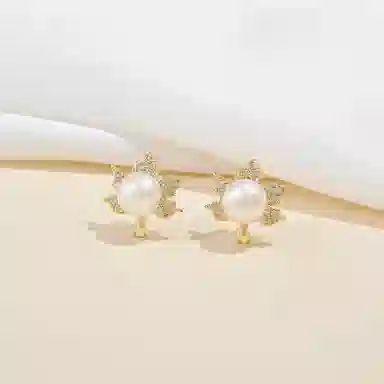 品彩 金色枫叶 小清新甜美可爱 淡水珍珠 耳钉 女款
