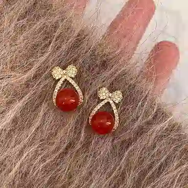 韵系 法式蝴蝶结 铜镀金 锆石 耳钉 女款