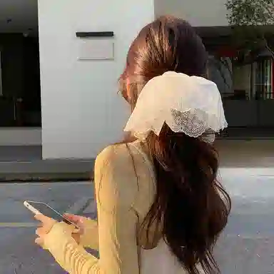 芒果饰品 双层裙摆 高级感气质发饰 蕾丝 网纱 发圈 女款