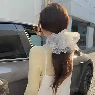 芒果饰品 双层裙摆 高级感气质发饰 蕾丝 网纱 发圈 女款