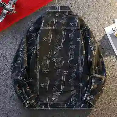 【dme】 美式水洗潮流长袖宽松潮牌提花设计长袖牛仔外套 男女同款 黑色