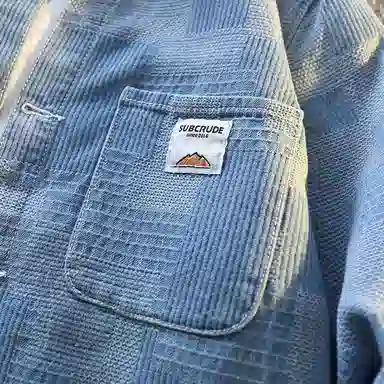 【dme】 美式复古高街棋盘格子重叠深浅交叉潮流宽松休闲通勤百搭水洗单排扣牛仔外套 男女同款