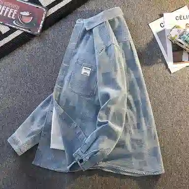 【dme】 美式复古高街棋盘格子重叠深浅交叉潮流宽松休闲通勤百搭水洗单排扣牛仔外套 男女同款