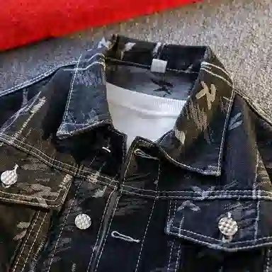 【dme】 美式水洗潮流长袖宽松潮牌提花设计长袖牛仔外套 男女同款 黑色