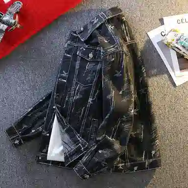 【dme】 美式水洗潮流长袖宽松潮牌提花设计长袖牛仔外套 男女同款 黑色