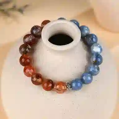 玺璎 冰与火蓝晶石红胶花#好运天然 蓝水晶 手串 女款