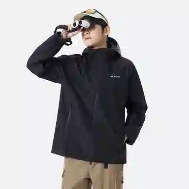 企鹅  三防运动连帽纯色字母  防水防风保暖冲锋衣 男款