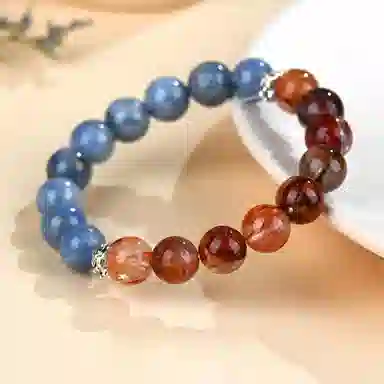 玺璎 冰与火蓝晶石红胶花#好运天然 蓝水晶 手串 女款