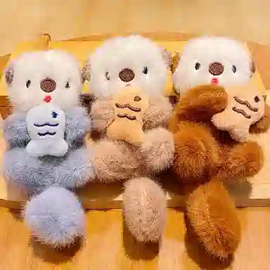 千桐 呆萌可爱水獭 趣味挂饰钥匙扣 行李箱 创意卡通玩偶 毛绒 挂件 男女同款情侣款