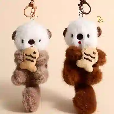 千桐 呆萌可爱水獭 趣味挂饰钥匙扣 行李箱 创意卡通玩偶 毛绒 挂件 男女同款情侣款
