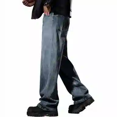 贵色 宽松直筒纯色牛仔裤 男款 水洗蓝