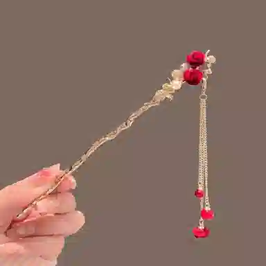 贯古今 新中式玫瑰花流苏 古风小众高级感复古 合金 发簪 女款