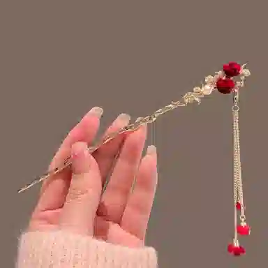 贯古今 新中式玫瑰花流苏 古风小众高级感复古 合金 发簪 女款