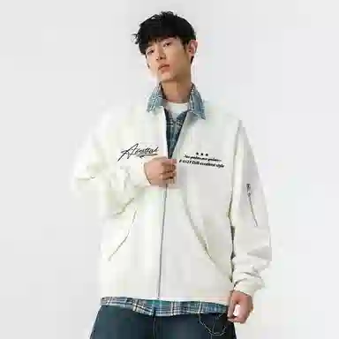 快鱼 美式高街潮流签名字体字母品牌假两件格子时尚百搭复古个性经典休闲户外宽松舒适翻领长袖夹克外套 男女同款