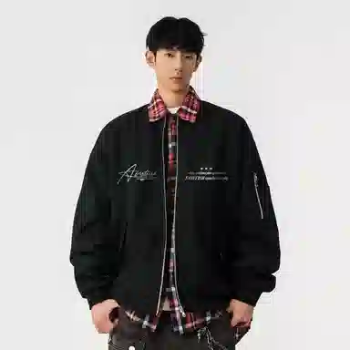快鱼 美式高街潮流签名字体字母品牌假两件格子时尚百搭复古个性经典休闲户外宽松舒适翻领长袖夹克外套 男女同款
