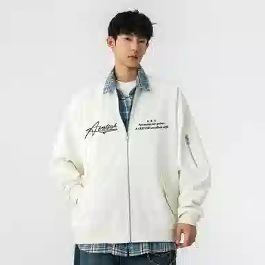 快鱼 美式高街潮流签名字体字母品牌假两件格子时尚百搭复古个性经典休闲户外宽松舒适翻领长袖夹克外套 男女同款