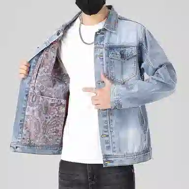 【dme】 美式高街复古水洗做旧潮流印花设计日常通勤休闲百搭宽松牛仔外套 男女同款