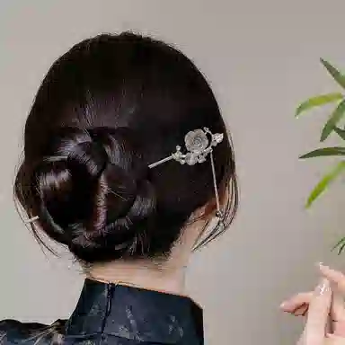 贯古今 古风水墨画花朵高级感气质盘发复古汉服步摇发钗 合金 发簪 女款