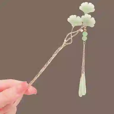 贯古今 古风银杏叶流苏新中式步摇簪子盘发饰清冷汉服旗袍发钗 合金 发簪 女款