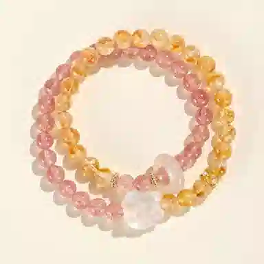 玺璎 新中式草莓晶黄塔九尾狐#好运天然 黄水晶 手串 女款