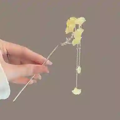 贯古今 气质银杏叶流苏高级感丸子头盘发简约现代 合金 发簪 女款