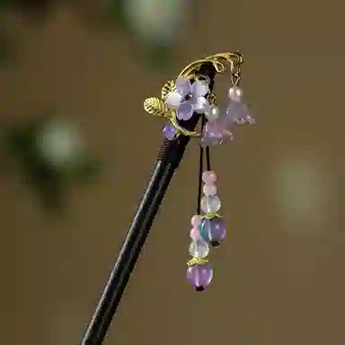 贯古今 甜美桃花流苏中式步摇古风旗袍汉服盘发发饰 木制 发簪 女款