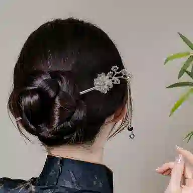 贯古今 古风水墨画花朵高级感气质盘发复古汉服步摇发钗 合金 发簪 女款