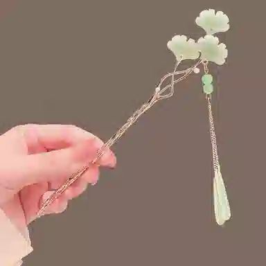 贯古今 古风银杏叶流苏新中式步摇簪子盘发饰清冷汉服旗袍发钗 合金 发簪 女款