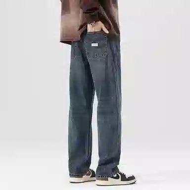 【dme】 高街美式水洗显腿长中腰复古纯色休闲宽松阔腿百搭通勤牛仔裤 男女同款 蓝色