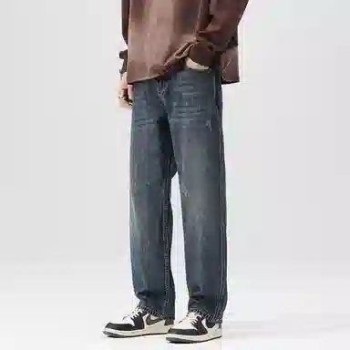 【dme】 高街美式水洗显腿长中腰复古纯色休闲宽松阔腿百搭通勤牛仔裤 男女同款 蓝色