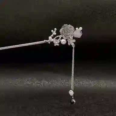 贯古今 古风水墨画花朵高级感气质盘发复古汉服步摇发钗 合金 发簪 女款