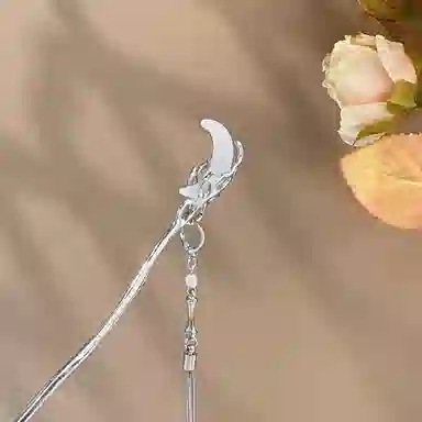 贯古今 新中式月亮中国风旗袍汉服长款钗子高级感挽发日常簪子头饰 合金 发簪 女款