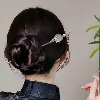 贯古今 古风水墨画花朵高级感气质盘发复古汉服步摇发钗 合金 发簪 女款