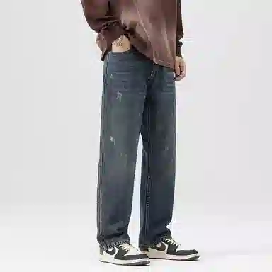 【dme】 高街美式水洗显腿长中腰复古纯色休闲宽松阔腿百搭通勤牛仔裤 男女同款 蓝色