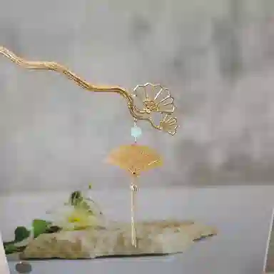 贯古今 可折叠扇子流苏小众设计步摇旗袍汉服盘发头饰发钗 合金 发簪 女款