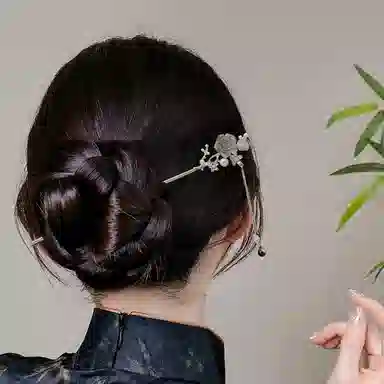 贯古今 古风水墨画花朵高级感气质盘发复古汉服步摇发钗 合金 发簪 女款