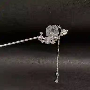 贯古今 古风水墨画花朵高级感气质盘发复古汉服步摇发钗 合金 发簪 女款